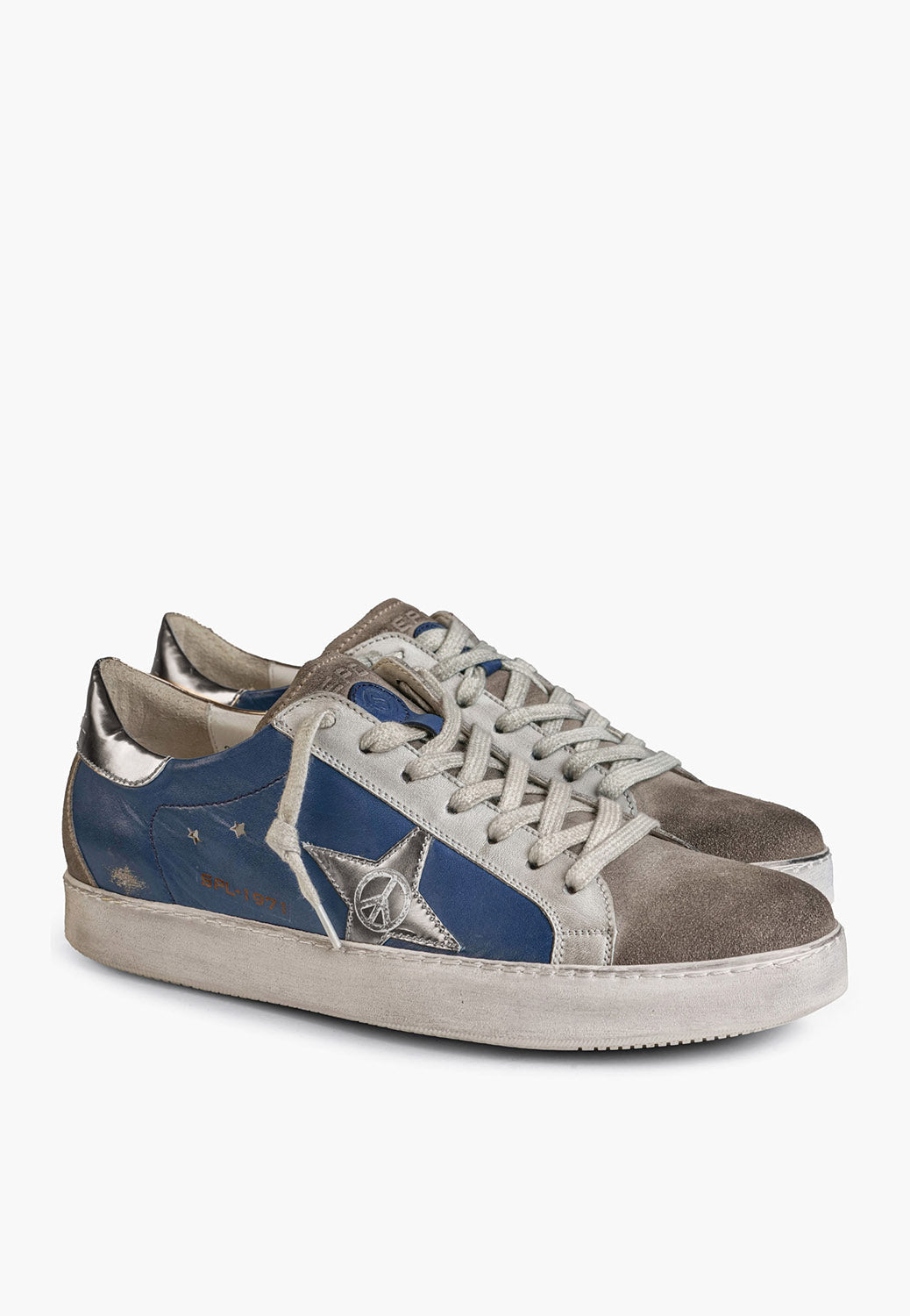 Men's Sepol Distressed Sneaker Beige Navy