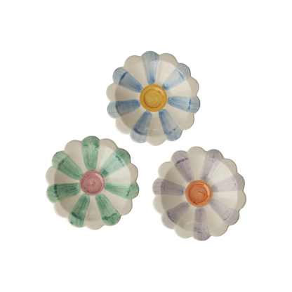 Ceramic Flower Dipping Bowl with Lavender Hand Painted Stripes