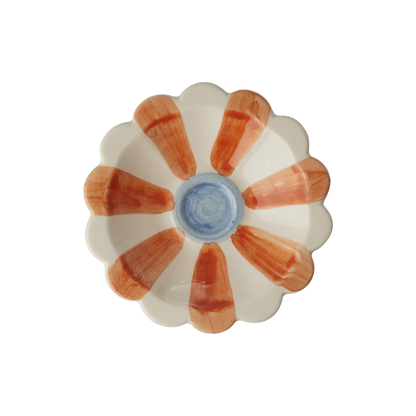 Ceramic Flower Dipping Bowl with Orange Hand Painted Stripes