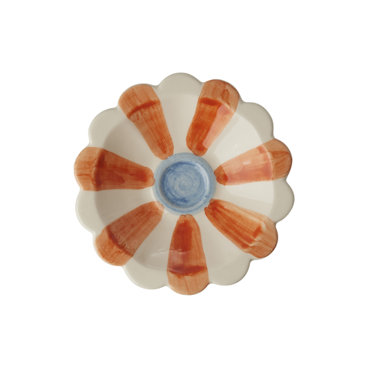 Ceramic Flower Dipping Bowl with Orange Hand Painted Stripes