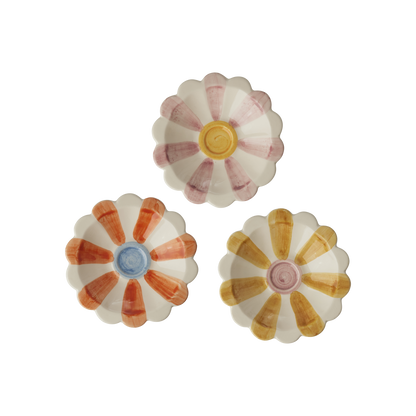 Ceramic Flower Dipping Bowl with Orange Hand Painted Stripes