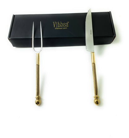 Luxury Carving Set – Handmade Stainless Steel with Golden Accents
