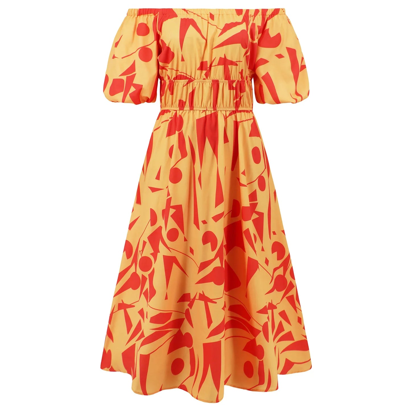 Sexy off Shoulder Bubble Sleeves Printed Maxi Dress Bohemian Dress