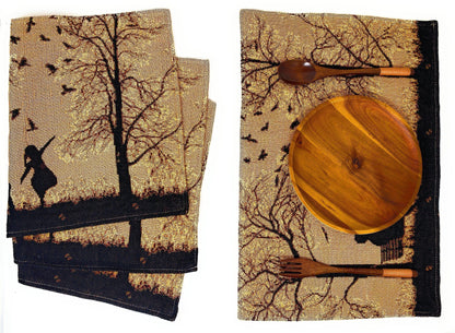 DaDalogy Bedding Set of 4 Pieces Autumn Birds Blessing Tapestry Dining Placemats 13” x 19” (Halloween)