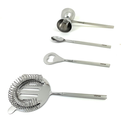Vibhsa Bar Tools Accessories & Bartending Kit set of 4 for Home Bar (Silver)