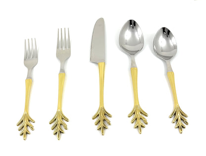 Stainless Steel Golden Flatware 20p set Leaf Style Design