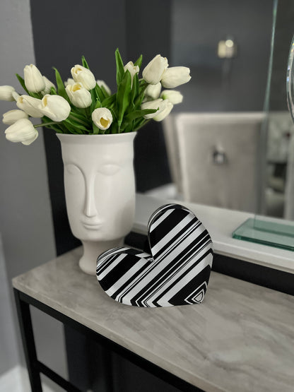 Black & White Stripes Acrylic Heart Block
