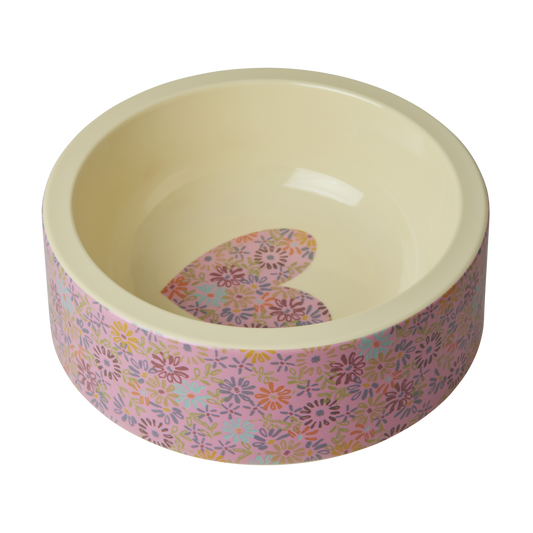Round Pet Bowl - Pink - Flower Print
