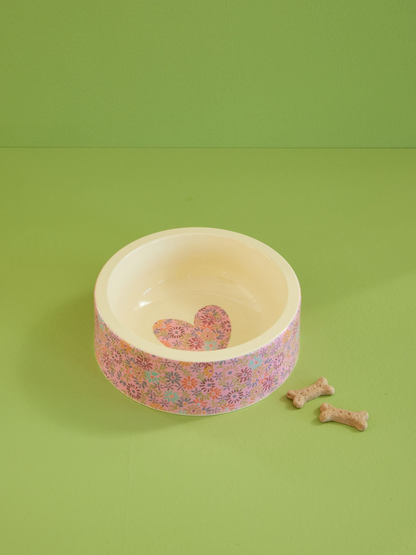 Round Pet Bowl - Pink - Flower Print