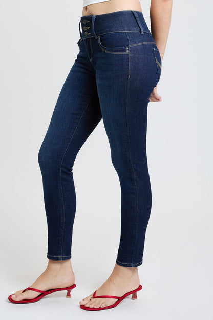 Women's Luxe Mid Rise 3-Button WannaBettaButt Skinny Jeans