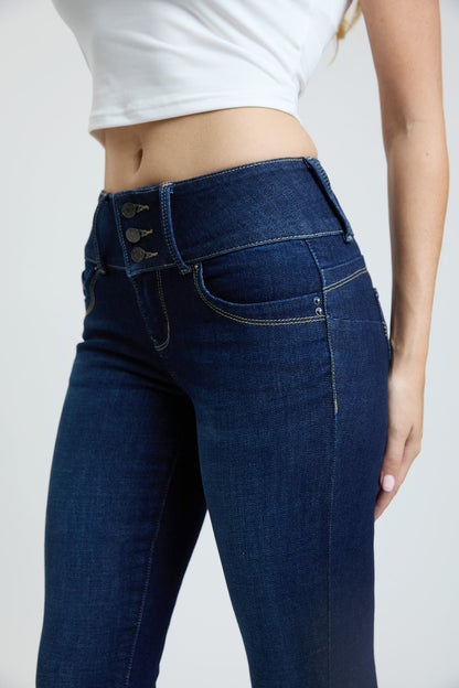 Women's Luxe Mid Rise 3-Button WannaBettaButt Skinny Jeans