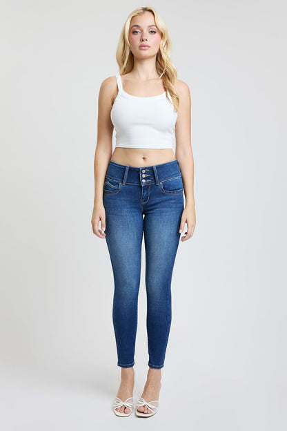 Women's Luxe Mid Rise 3-Button WannaBettaButt Skinny Jeans