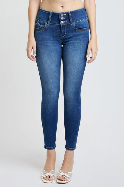 Women's Luxe Mid Rise 3-Button WannaBettaButt Skinny Jeans
