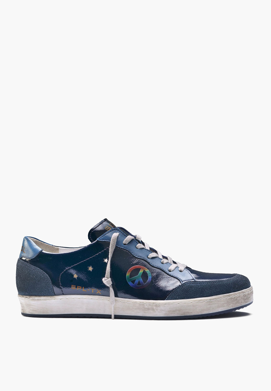 Sepol Pace Men's Distressed Leather Sneaker Navy
