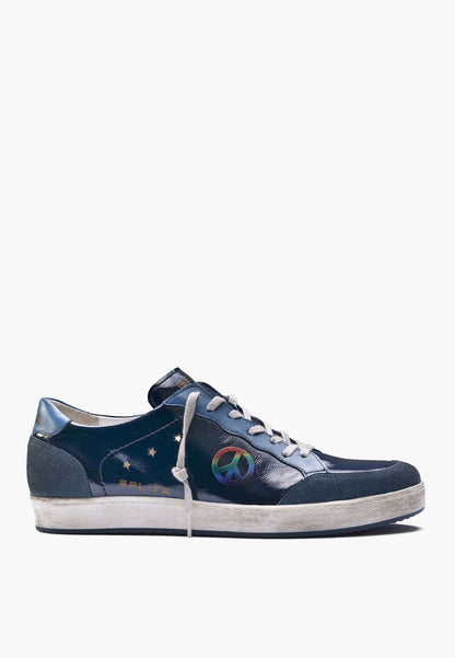 Sepol Pace Men's Distressed Leather Sneaker Navy