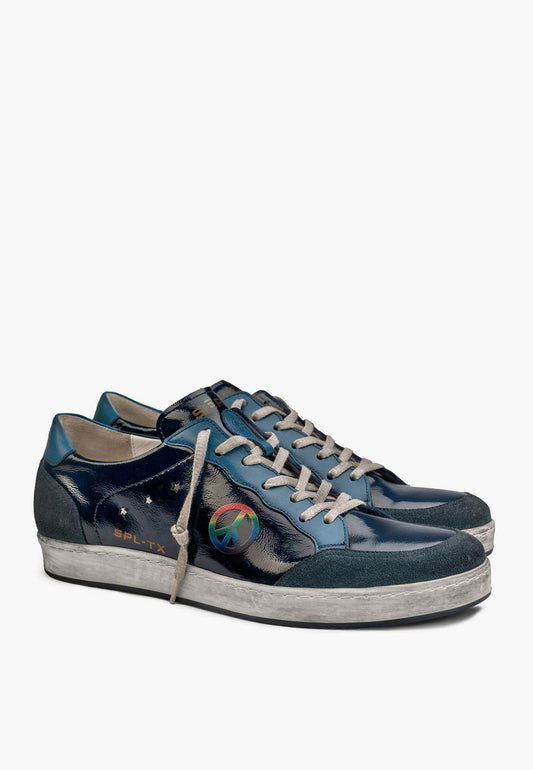 Sepol Pace Men's Distressed Leather Sneaker Navy