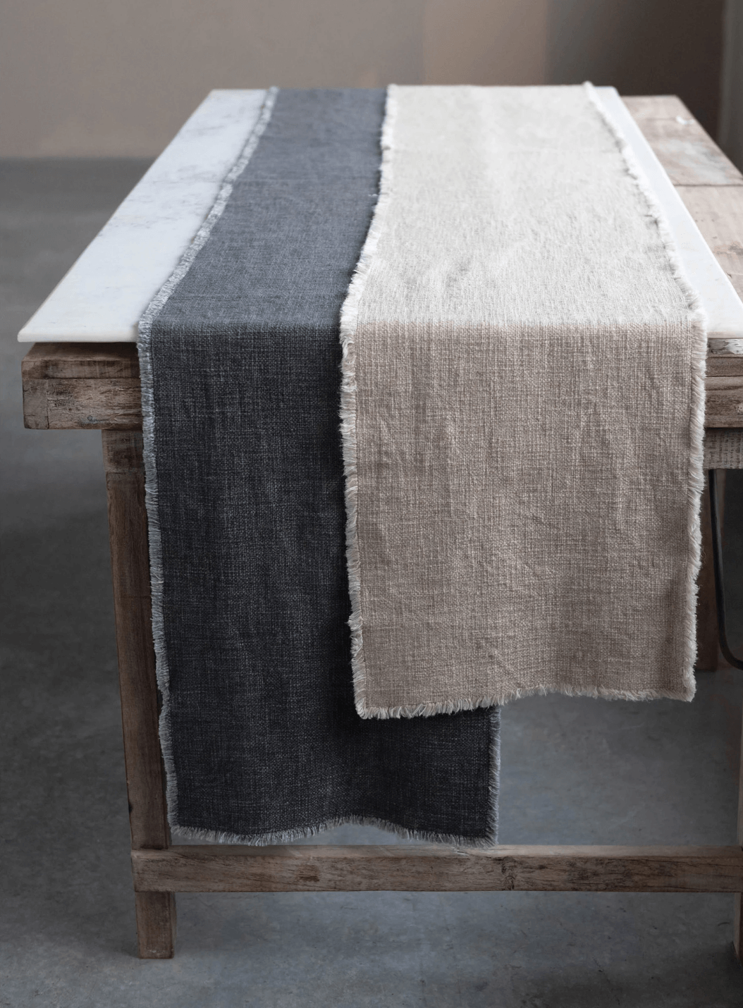 Linen Blend Table Runner with Frayed Edges