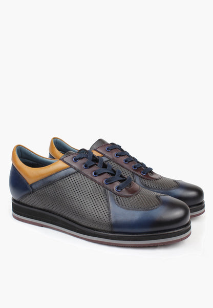 Sepol New Melbourne Men's Leather Sneaker Navy Grey
