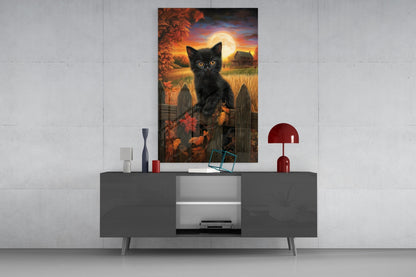 Autumn Cat Glass Wall Art || Designer Collection
