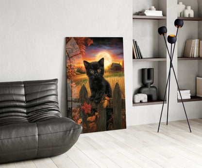 Autumn Cat Glass Wall Art || Designer Collection