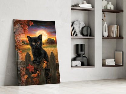 Autumn Cat Glass Wall Art || Designer Collection