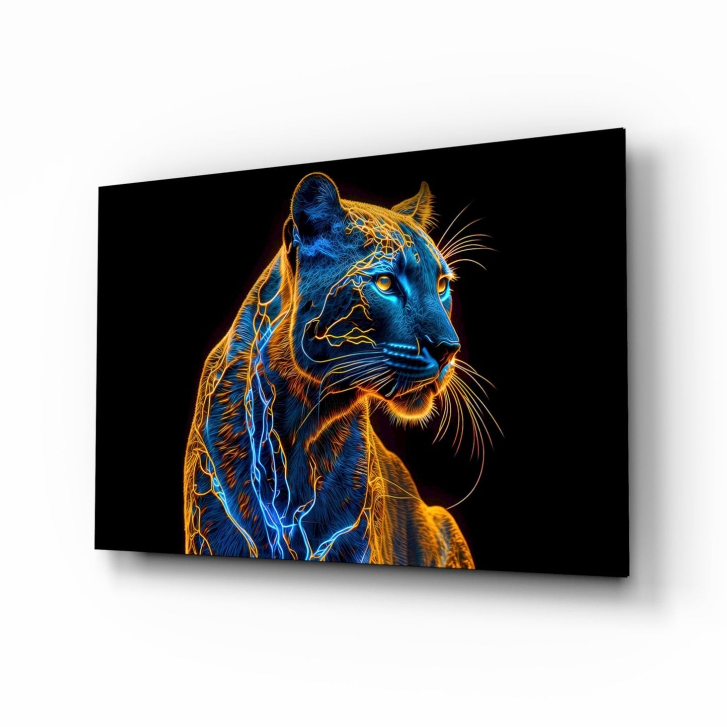 Neon Jaguar Glass Wall Art || Designer Collection