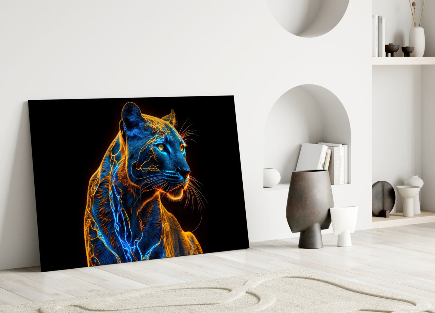 Neon Jaguar Glass Wall Art || Designer Collection
