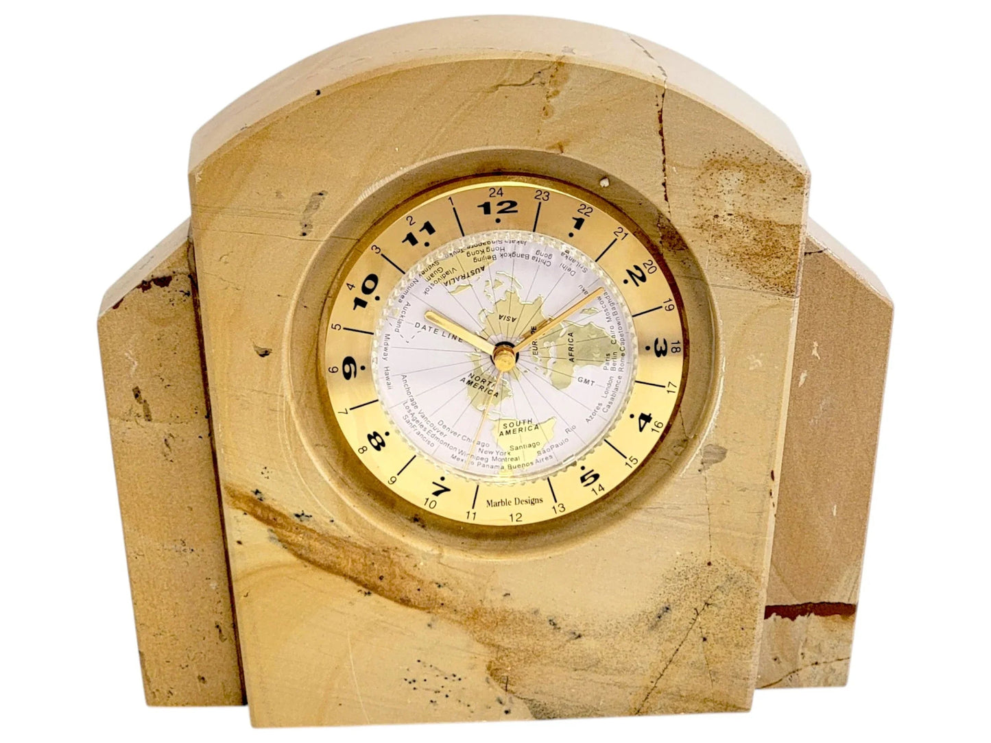 Desk & Shelf Clock of Teak Marble with World Face Movement