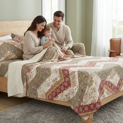 DaDa Bedding Botanical Cranberry Sage Chevron Floral Flat Bed Sheet w/ Pillowcases (JHW-924-Flat)