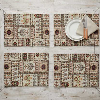 DaDalogy Bedding Set of 4-Pieces Light White Mughal Floral Botanical Cottage Fleur Tapestry Placemats 13” x 19” (18196)
