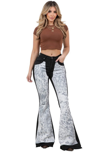 GJG Denim Rodeo Bell Bottom Jean Gray Horse Belly Hide