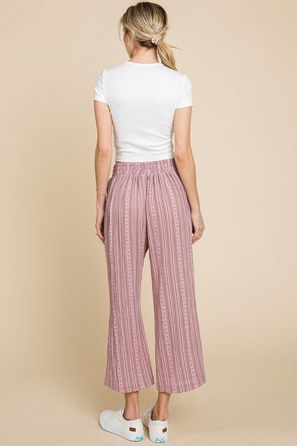 Cotton Bleu by Nu Lab Striped Elastic Waist Wide Leg Pants