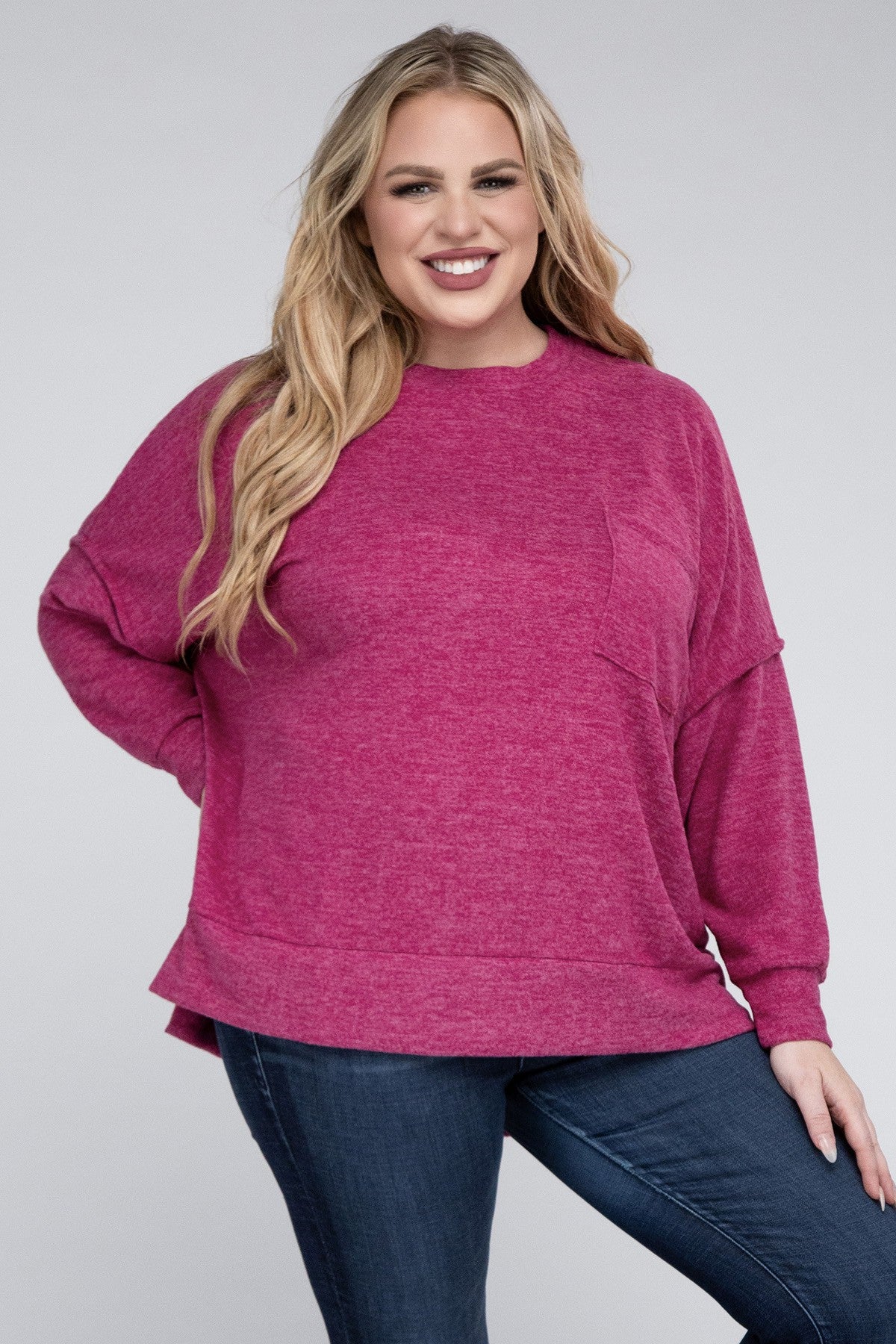 Plus Brushed Melange Drop Shoulder Oversized Sweater