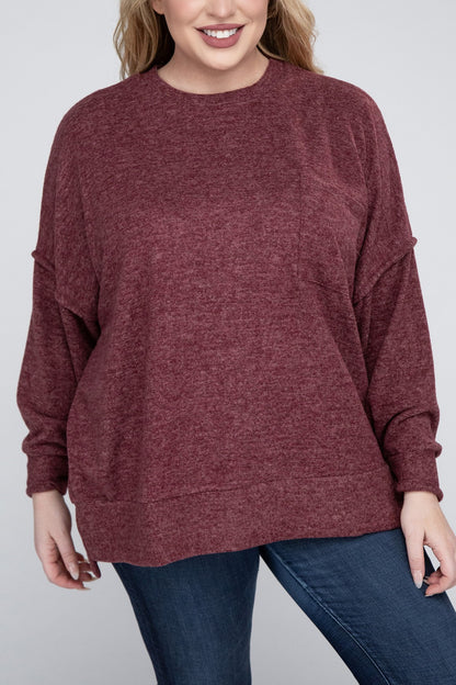 Plus Brushed Melange Drop Shoulder Oversized Sweater