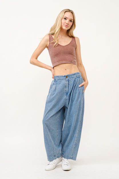 And The Why Elastic Back Pleated Baggy Jeans