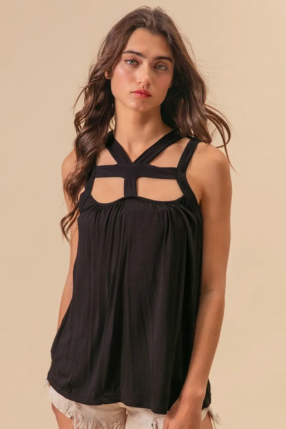 BiBi Rayon Span Jersey Cut Out with Straps Detailed in Black