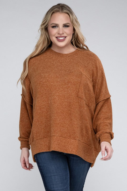 Plus Brushed Melange Drop Shoulder Oversized Sweater