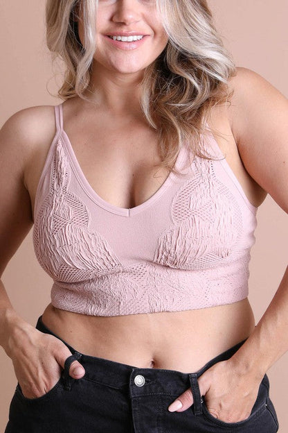 Leto Accessories Seamless Padded Textured Brami Plus Size
