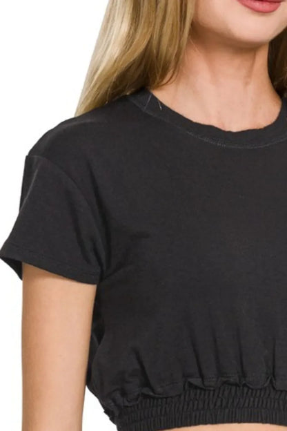 Zenana Elastic Hem Crop Top in Black