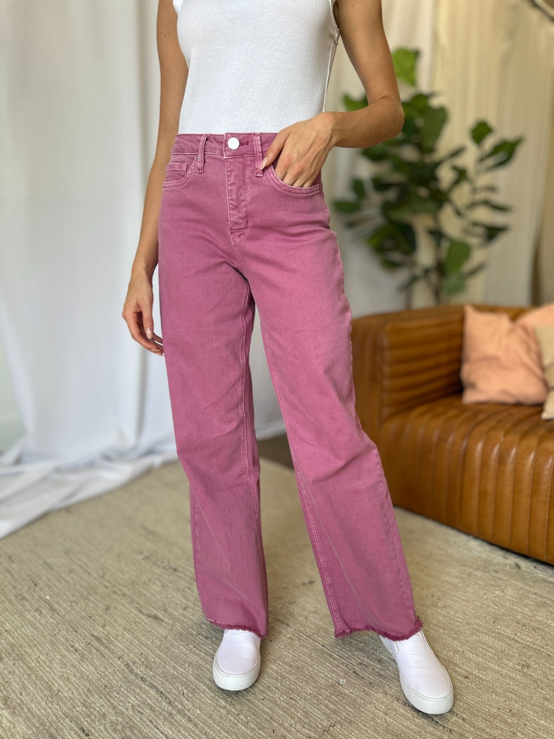 RFM Full Size High Rise Garment Dye Wide Leg  Jeans