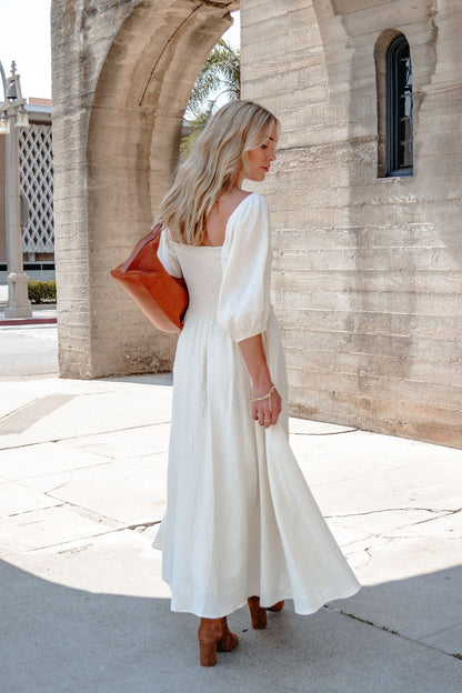 Angelica Natural Ruched Midi Dress