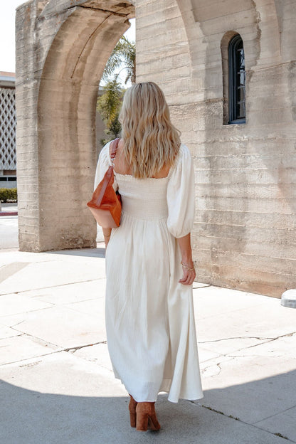 Angelica Natural Ruched Midi Dress