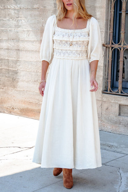 Angelica Natural Ruched Midi Dress
