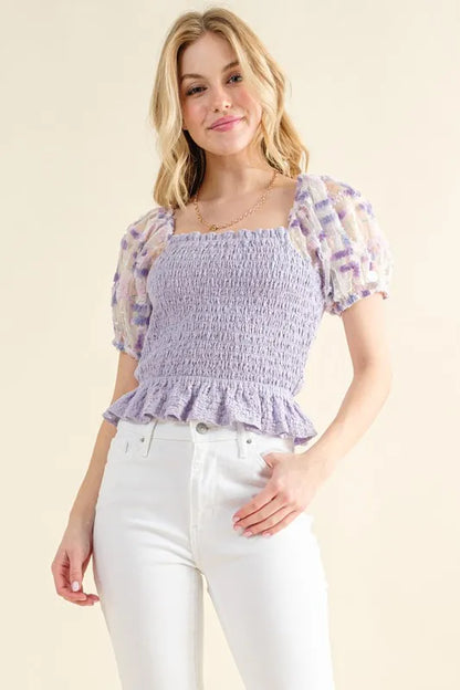 And The Why Embellishment Sleeve Smocked Top