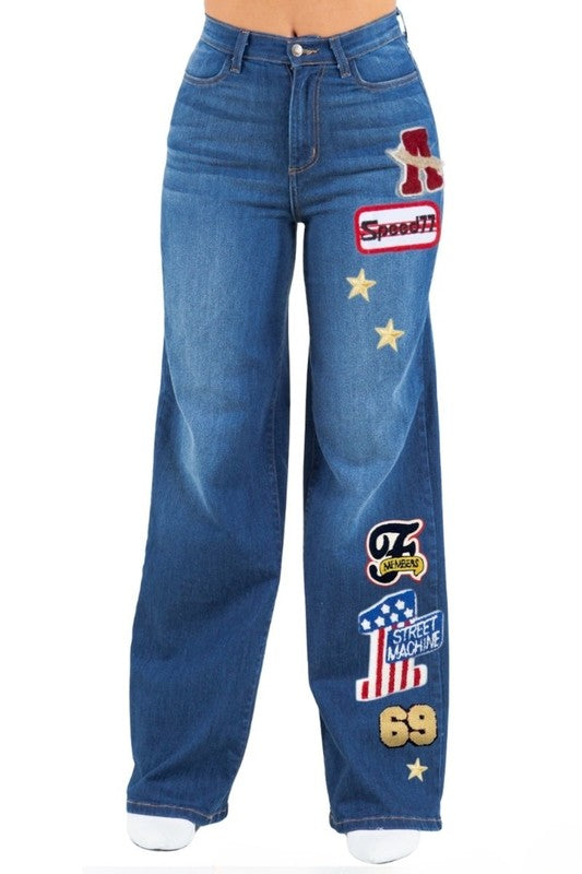 GJG Denim Camila Varsity Wide Leg Jean