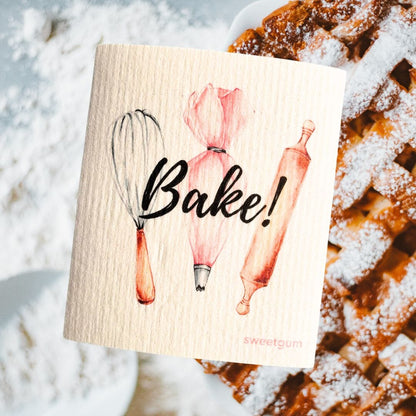 Bake! Swedish Dishcloth | Whisk, Pastry Bag, Rolling Pin (baking tools)