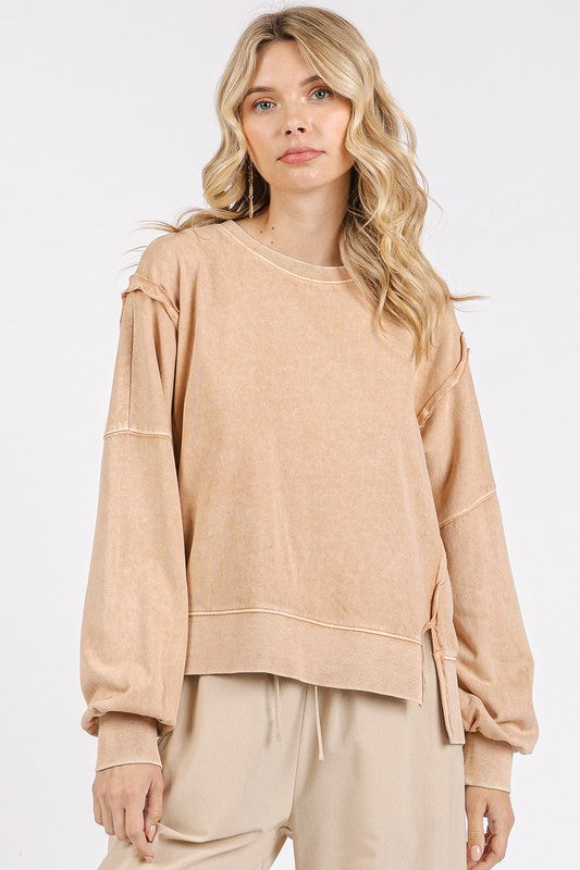 Mittoshop Side Slit Exposed Seam Round Neck Sweatshirt