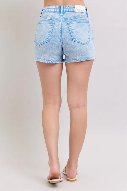 Judy Blue Mid Rise Garment Dyed Denim Shorts