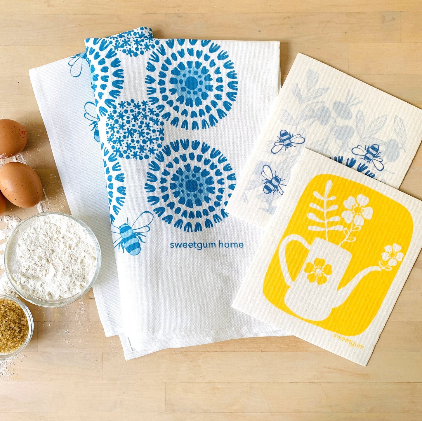 Bloom Tea Towel + 2 Swedish Dishcloths Bundle