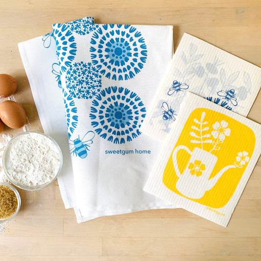 Bloom Tea Towel + 2 Swedish Dishcloths Bundle